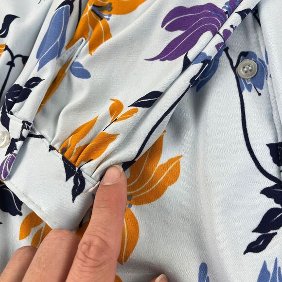 1970s Sears floral blouse, vintage womens novelty print blue/purple button down - Picture 4 of 8